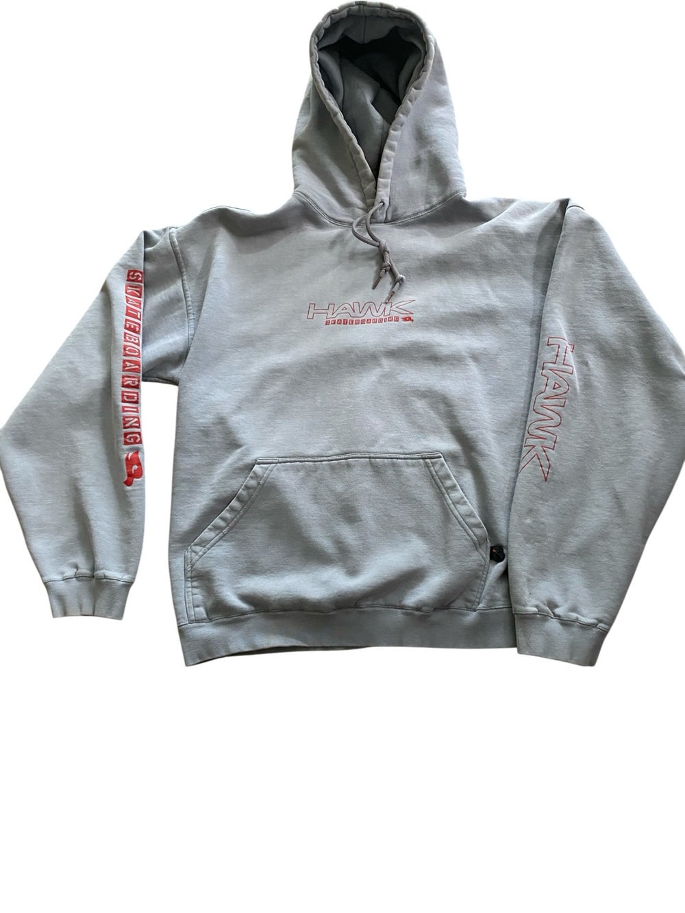 Tony Hawk Pullover Light Gray Hoodie with Red Logo Accents Size Medium